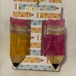 Piper K Vibrant Pink, Yellow, and Blue Pencil Hair Clips piper k Metal Pencil Claw Clips, 3pk - Pink, Yellow, & Blue  main image 4